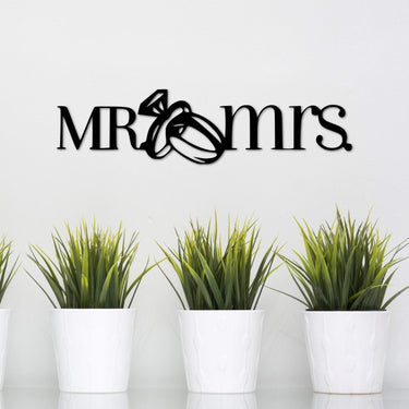 Mr and Mrs Sign with Wedding Rings | Metal Master Bedroom Decor | Wedding Gift | Husband and Wife Wedding Sign | Anniversary Gift for Wif|